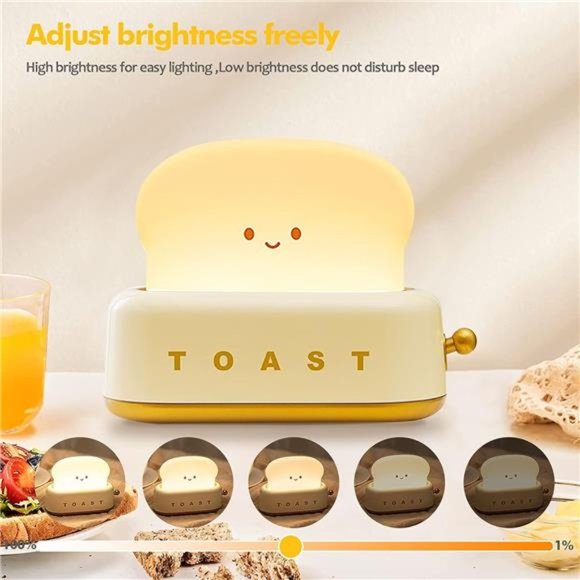 Small Table Lamp, Cute Toast Bread LED Bedroom Nightstand Light Rechargeable - Picture 2 of 6